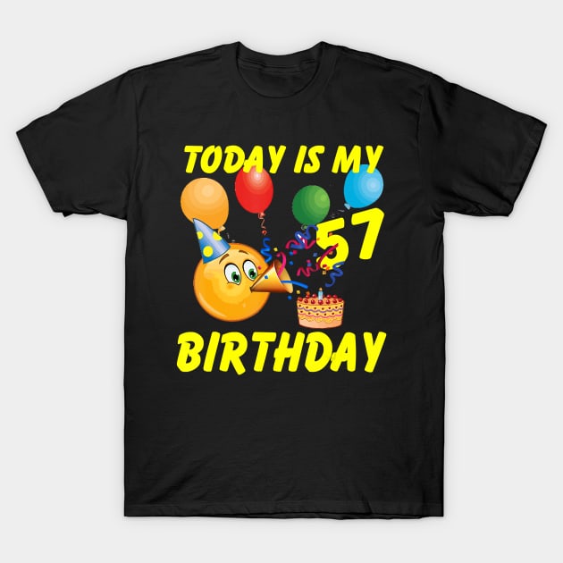 Emoji Shirt Today Is My 57th Birthday 57 Years Old T-Shirt by Danielss